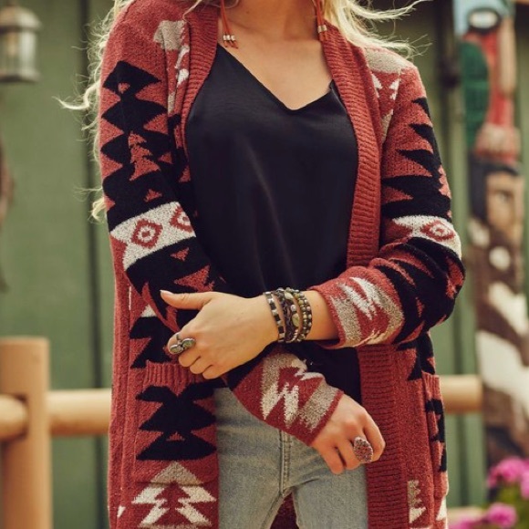 Oversized Last S SOFT New Cozy Aztec Southwest Bohemian Knitted Sweater Cardigan - Picture 16 of 17